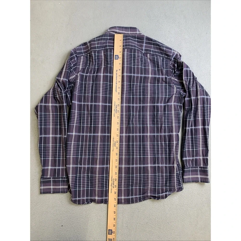 Banana Republic Shirt Mens Size Medium Purple Plaid Long Sleeve Button Down‎